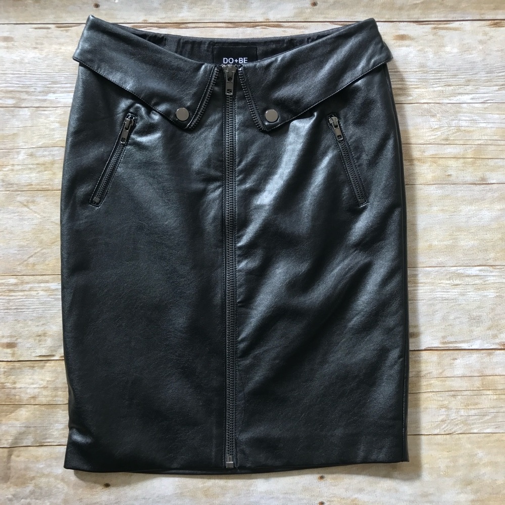 DO+BE Black Faux Leather Pencil Skirt